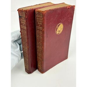 Antique 1894-95 The Jungle Book & Second Jungle Book Set Leather Rudyard Kipling